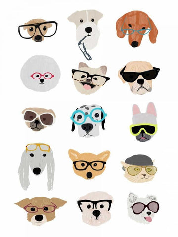 Dogs with Glasses White Modern Wood Framed Art Print with Double Matting by Melin, Hanna