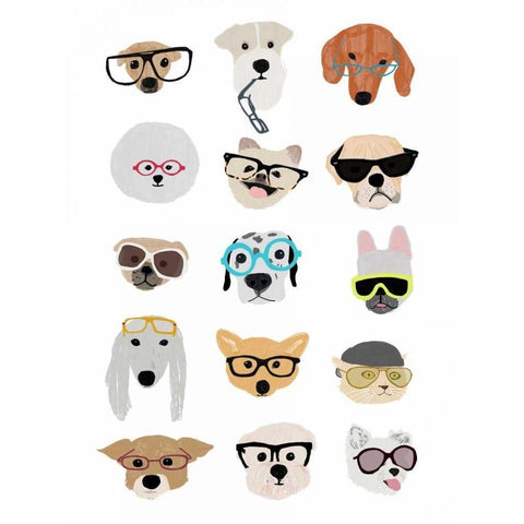 Dogs with Glasses Black Modern Wood Framed Art Print with Double Matting by Melin, Hanna