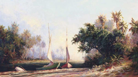 Peace River Sunset Black Ornate Wood Framed Art Print with Double Matting by Malarz