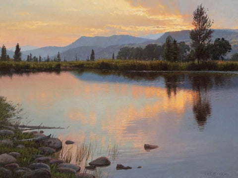 Tranquil Evening Black Ornate Wood Framed Art Print with Double Matting by Moore, Jay