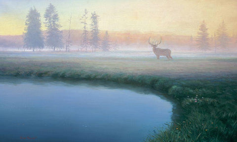 Yellowstone Mist White Modern Wood Framed Art Print with Double Matting by Manocchia, Adriano