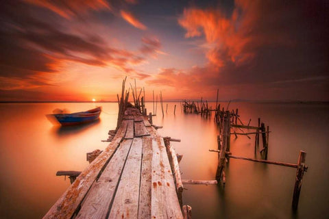 Red SunsetÃ‚Â at Carrasqueira, Alentejo Black Ornate Wood Framed Art Print with Double Matting by Mumford, Andy