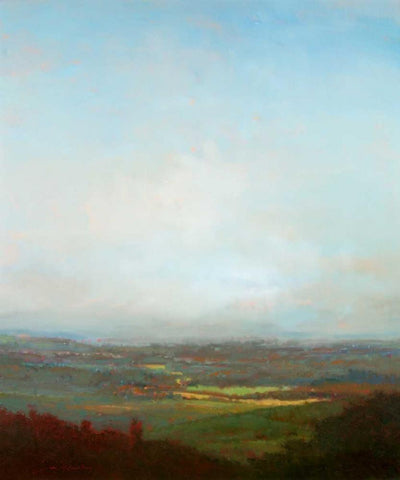 Green Valley Below White Modern Wood Framed Art Print with Double Matting by McCarthy, William