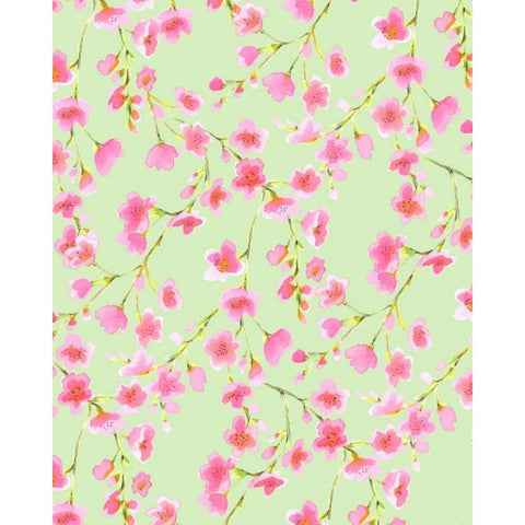 Cherry Blossom Green Black Modern Wood Framed Art Print by Maldonado, Jacqueline