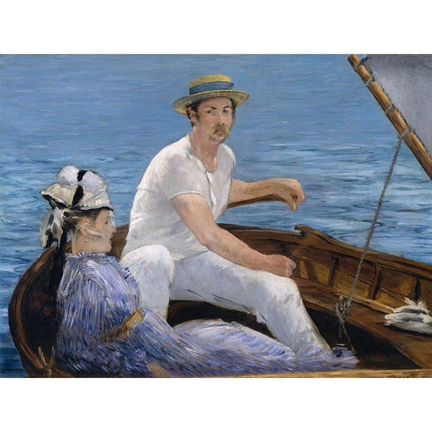 Boating Black Modern Wood Framed Art Print with Double Matting by Manet, Edouard