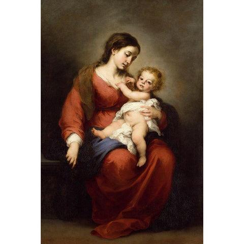 Virgin and Child White Modern Wood Framed Art Print by Murillo, Bartolome Esteban