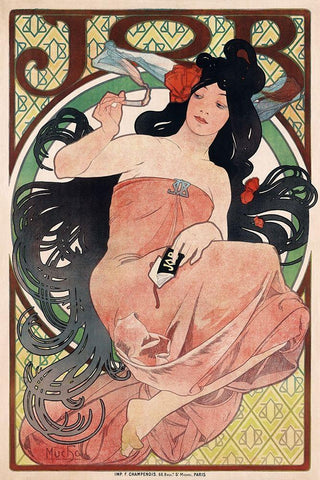 Job - Cigarette Rolling Papers Advertisement Black Ornate Wood Framed Art Print with Double Matting by Mucha, Alphonse