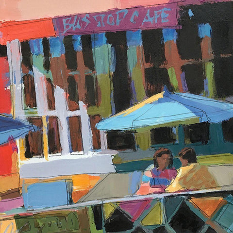 Bus Stop Cafe Black Modern Wood Framed Art Print with Double Matting by Mollica, Patti