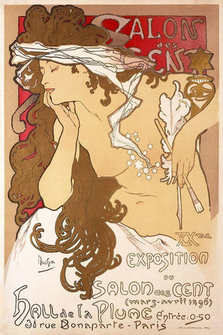 Salon des Cent 20th Exhibition White Modern Wood Framed Art Print with Double Matting by Mucha, Alphonse