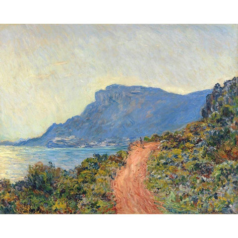 La Corniche near Monaco, 1884 White Modern Wood Framed Art Print by Monet, Claude