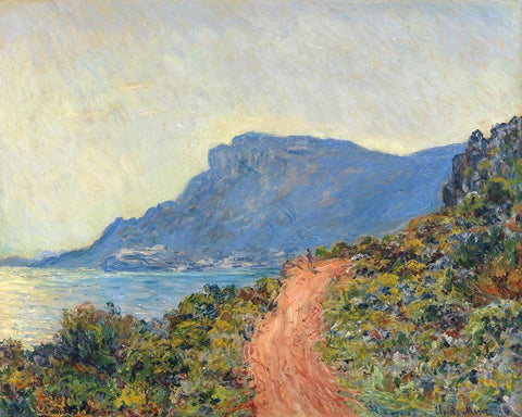 La Corniche near Monaco, 1884 Black Ornate Wood Framed Art Print with Double Matting by Monet, Claude