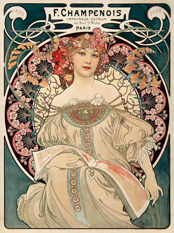 F. Champenois imprimeur diteur White Modern Wood Framed Art Print with Double Matting by Mucha, Alphonse