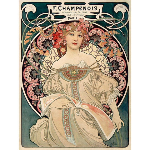 F. Champenois imprimeur diteur White Modern Wood Framed Art Print by Mucha, Alphonse