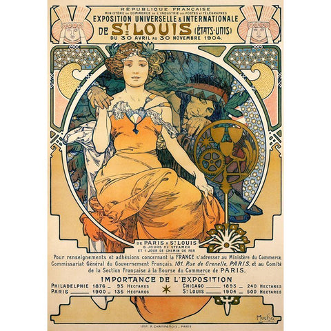 1904 St. Louis Worlds Fair Poster Gold Ornate Wood Framed Art Print with Double Matting by Mucha, Alphonse