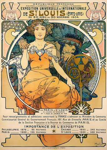 1904 St. Louis Worlds Fair Poster Black Ornate Wood Framed Art Print with Double Matting by Mucha, Alphonse