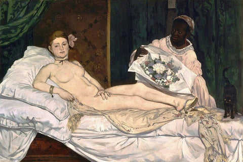 Olympia Black Ornate Wood Framed Art Print with Double Matting by Manet, Edouard