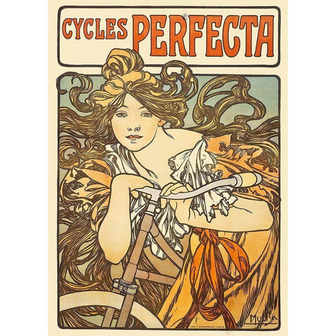 Cycles Perfecta, 1902 Gold Ornate Wood Framed Art Print with Double Matting by Mucha, Alphonse