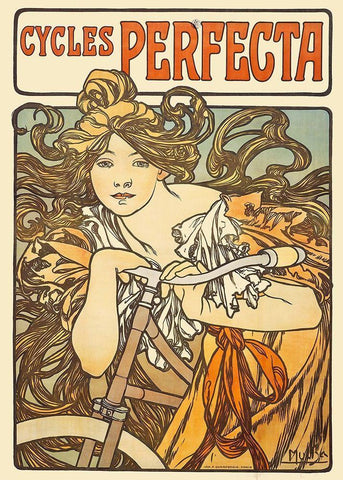 Cycles Perfecta, 1902 White Modern Wood Framed Art Print with Double Matting by Mucha, Alphonse