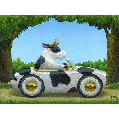 Cow Car Gold Ornate Wood Framed Art Print with Double Matting by Miles, Chris