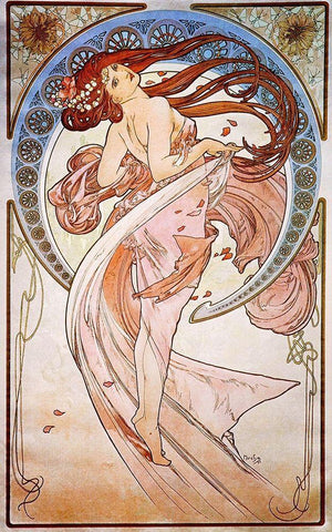 Dance, 1898 White Modern Wood Framed Art Print with Double Matting by Mucha, Alphonse