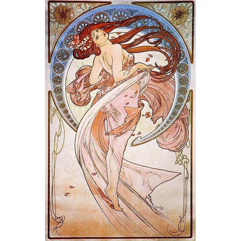 Dance, 1898 White Modern Wood Framed Art Print by Mucha, Alphonse