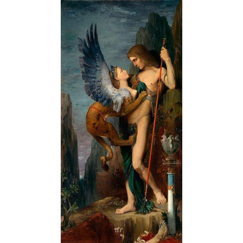 Oedipus and the Sphinx, 1864 Black Modern Wood Framed Art Print with Double Matting by Moreau, Gustave