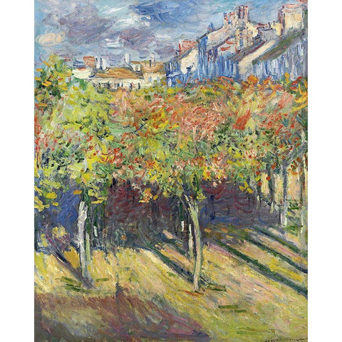 The Lindens of Poissy, 1882 Gold Ornate Wood Framed Art Print with Double Matting by Monet, Claude