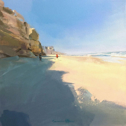 Obidos Beach Black Modern Wood Framed Art Print with Double Matting by Merino, Carmen