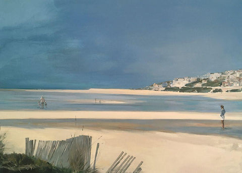 Obidos Lagoon White Modern Wood Framed Art Print with Double Matting by Merino, Carmen