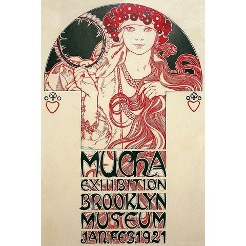 Mucha Exhibition, Brooklyn Museum, 1920 Gold Ornate Wood Framed Art Print with Double Matting by Mucha, Alphonse