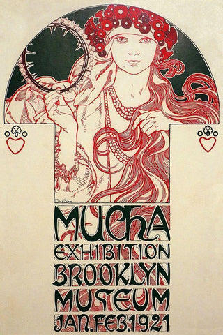 Mucha Exhibition, Brooklyn Museum, 1920 White Modern Wood Framed Art Print with Double Matting by Mucha, Alphonse