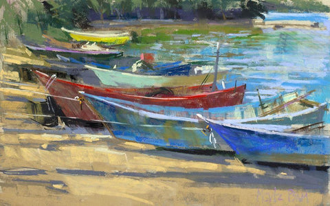 Fishing Boats Marta White Modern Wood Framed Art Print with Double Matting by Mertz, Nancie King