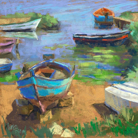 Fishing Boats in Marsala Black Modern Wood Framed Art Print with Double Matting by Mertz, Nancie King