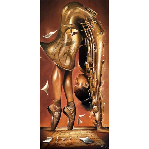 Balletic Tune Gold Ornate Wood Framed Art Print with Double Matting by Muhammad, Salaam