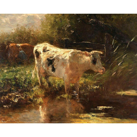 Cow beside a Ditch, c. 1885-1895 Black Modern Wood Framed Art Print with Double Matting by Maris, Willem