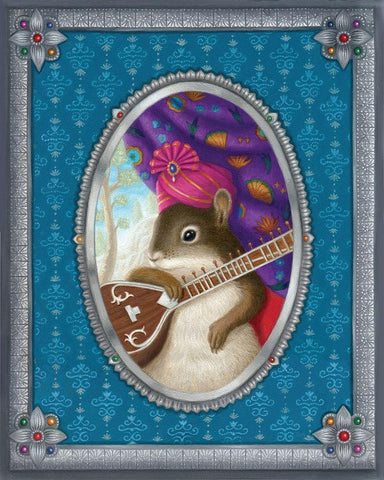 Ravi The Squirrel Black Ornate Wood Framed Art Print with Double Matting by Matarazzo, Gina