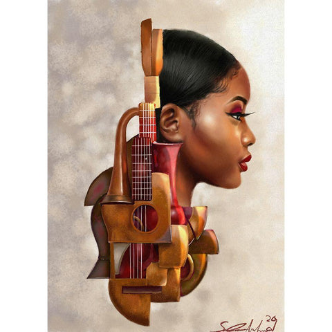 Mahogany Strings White Modern Wood Framed Art Print by Muhammad, Salaam