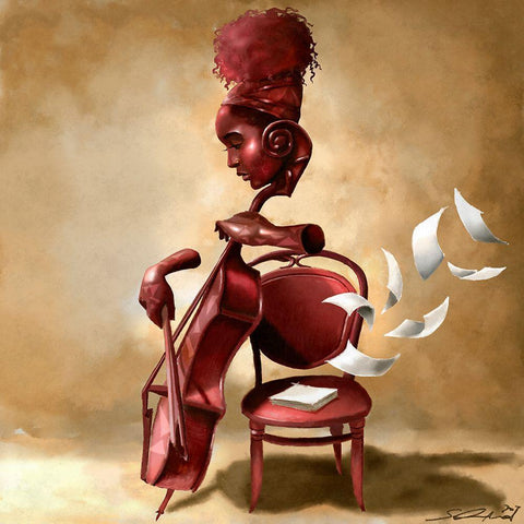 The Solo Cellist White Modern Wood Framed Art Print with Double Matting by Muhammad, Salaam