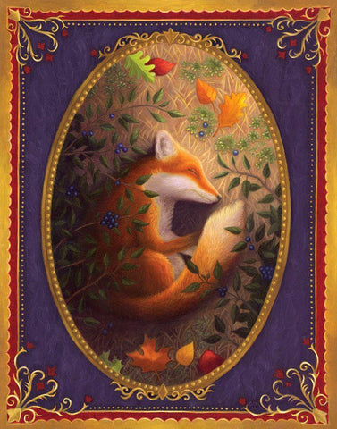 Sleeping Fox White Modern Wood Framed Art Print with Double Matting by Matarazzo, Gina