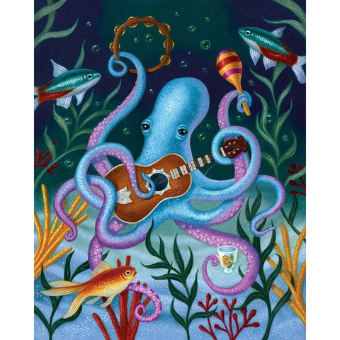 The Virtuoso In Blue Gold Ornate Wood Framed Art Print with Double Matting by Matarazzo, Gina