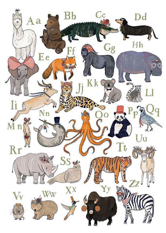 ABC Party Animal Black Ornate Wood Framed Art Print with Double Matting by Melin, Hanna