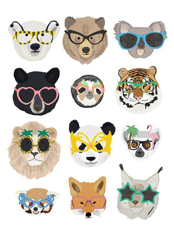 Big Cats In Fancy Glasses Black Ornate Wood Framed Art Print with Double Matting by Melin, Hanna