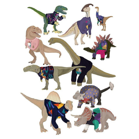 Dinosaurs in 80s Jumpers Black Modern Wood Framed Art Print by Melin, Hanna
