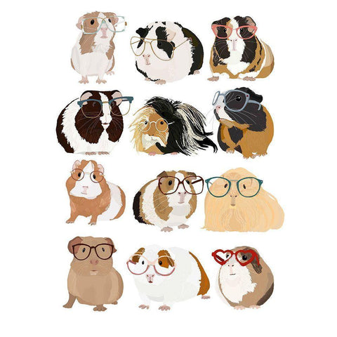Guinea Pigs In Glasses Black Modern Wood Framed Art Print with Double Matting by Melin, Hanna