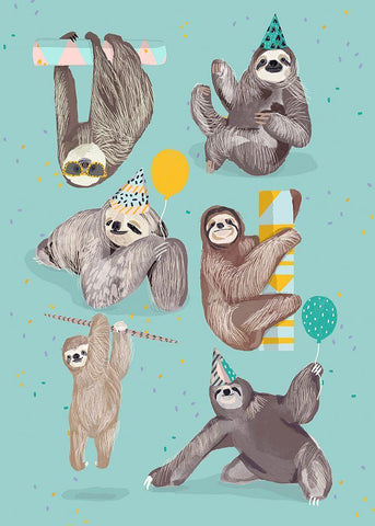 Party With Sloths Black Ornate Wood Framed Art Print with Double Matting by Melin, Hanna
