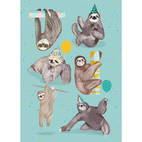 Party With Sloths Gold Ornate Wood Framed Art Print with Double Matting by Melin, Hanna