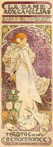 The Lady of the Camellias - Sarah Bernhardt, 1896 White Modern Wood Framed Art Print with Double Matting by Mucha, Alphonse