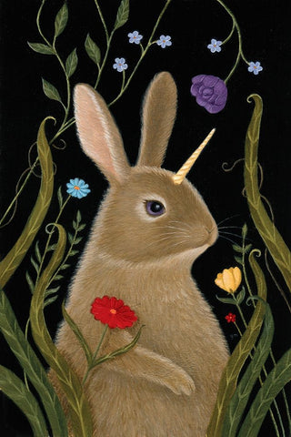 Beatrix the Bunnicorn Black Modern Wood Framed Art Print by Matarazzo, Gina