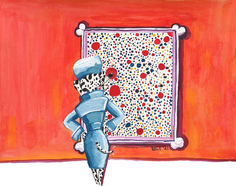 Miss Indognito Does Pointillism Black Ornate Wood Framed Art Print with Double Matting by Marshall, Lucy