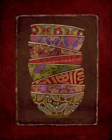 Asian Bowls I Black Ornate Wood Framed Art Print with Double Matting by Maron, Linda